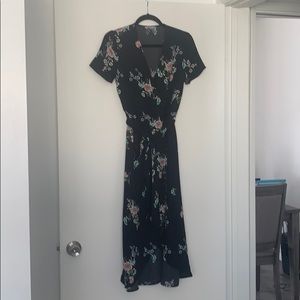 Black floral wrap dress